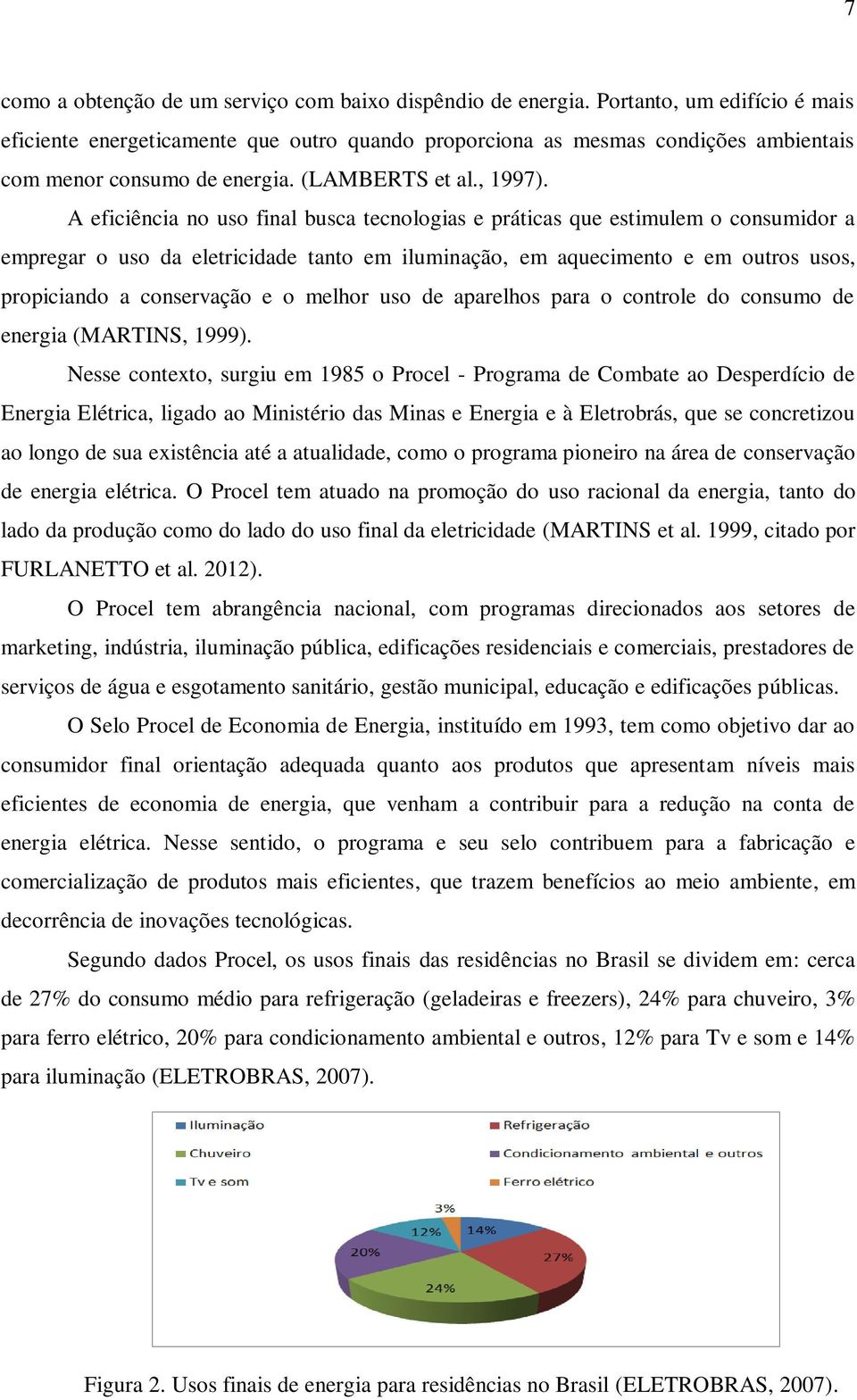 A eficiência no uso final busca tecnologias e práticas que estimulem o consumidor a empregar o uso da eletricidade tanto em iluminação, em aquecimento e em outros usos, propiciando a conservação e o