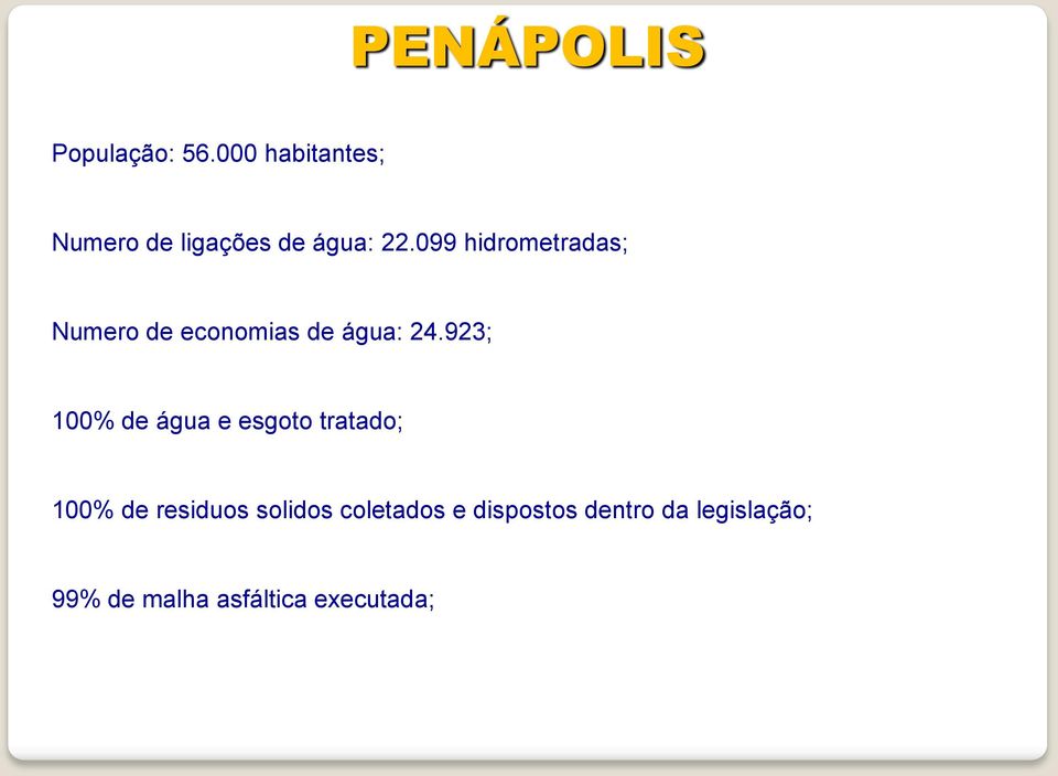 099 hidrometradas; Numero de economias de água: 24.