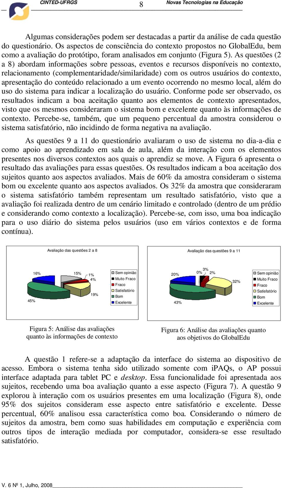 As questões (2 a 8) abordam informações sobre pessoas, eventos e recursos disponíveis no contexto, relacionamento (complementaridade/similaridade) com os outros usuários do contexto, apresentação do