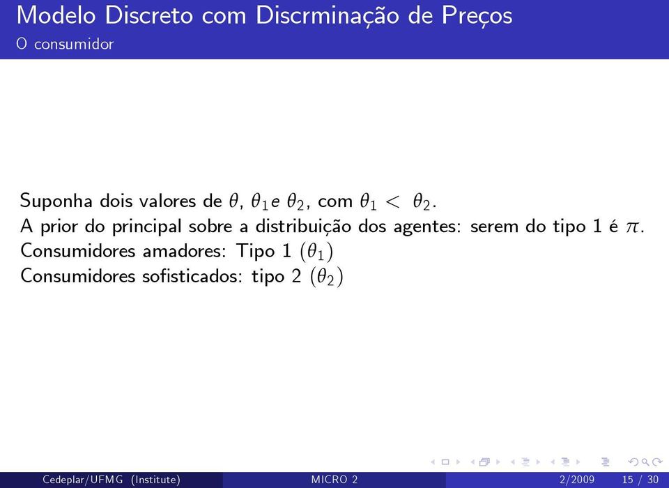 A prior do principal sobre a distribuição dos agentes: serem do tipo 1 é π.