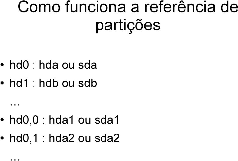 sda hd1 : hdb ou sdb hd0,0 :