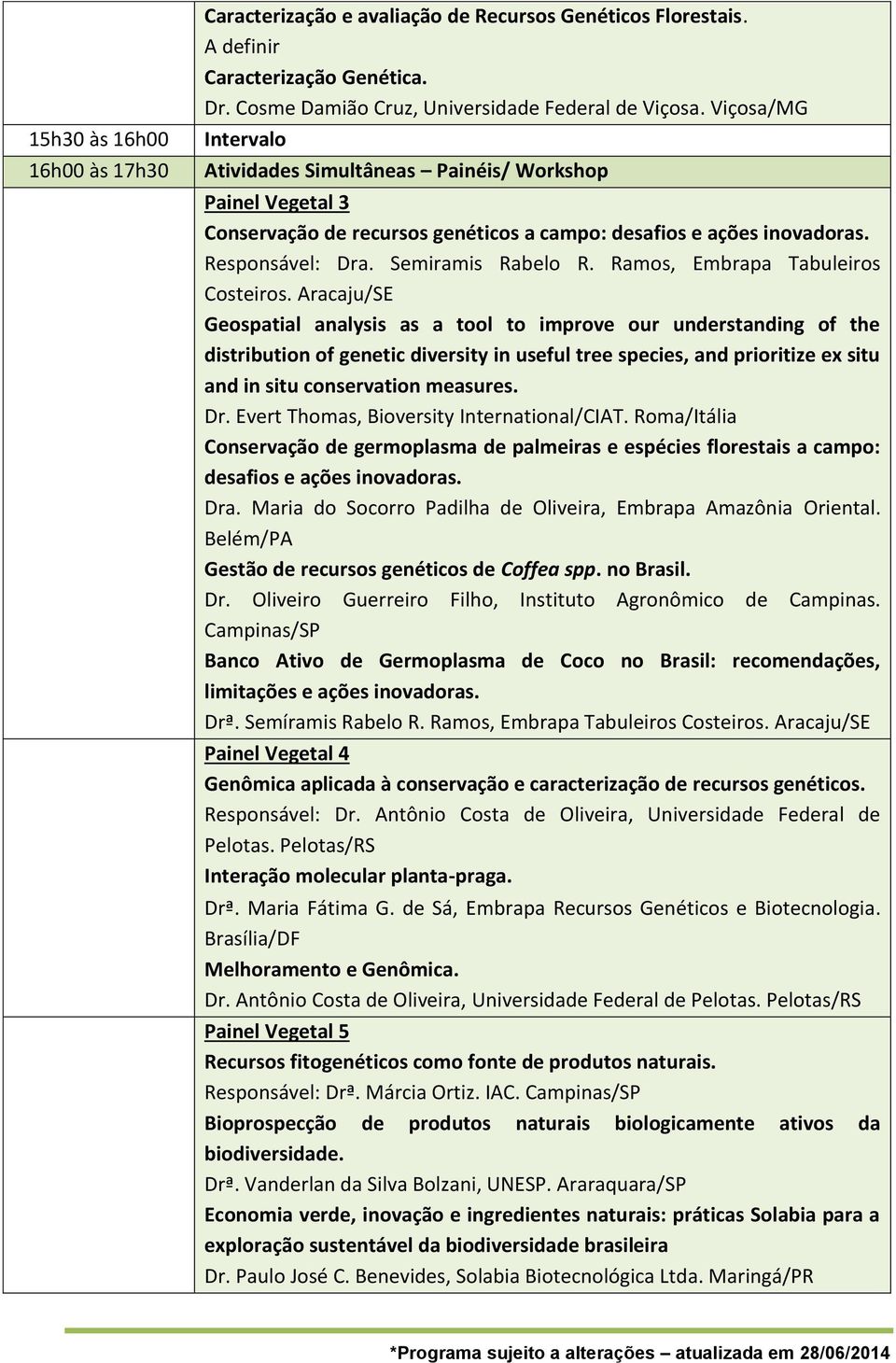 Aracaju/SE Geospatial analysis as a tool to improve our understanding of the distribution of genetic diversity in useful tree species, and prioritize ex situ and in situ conservation measures. Dr.