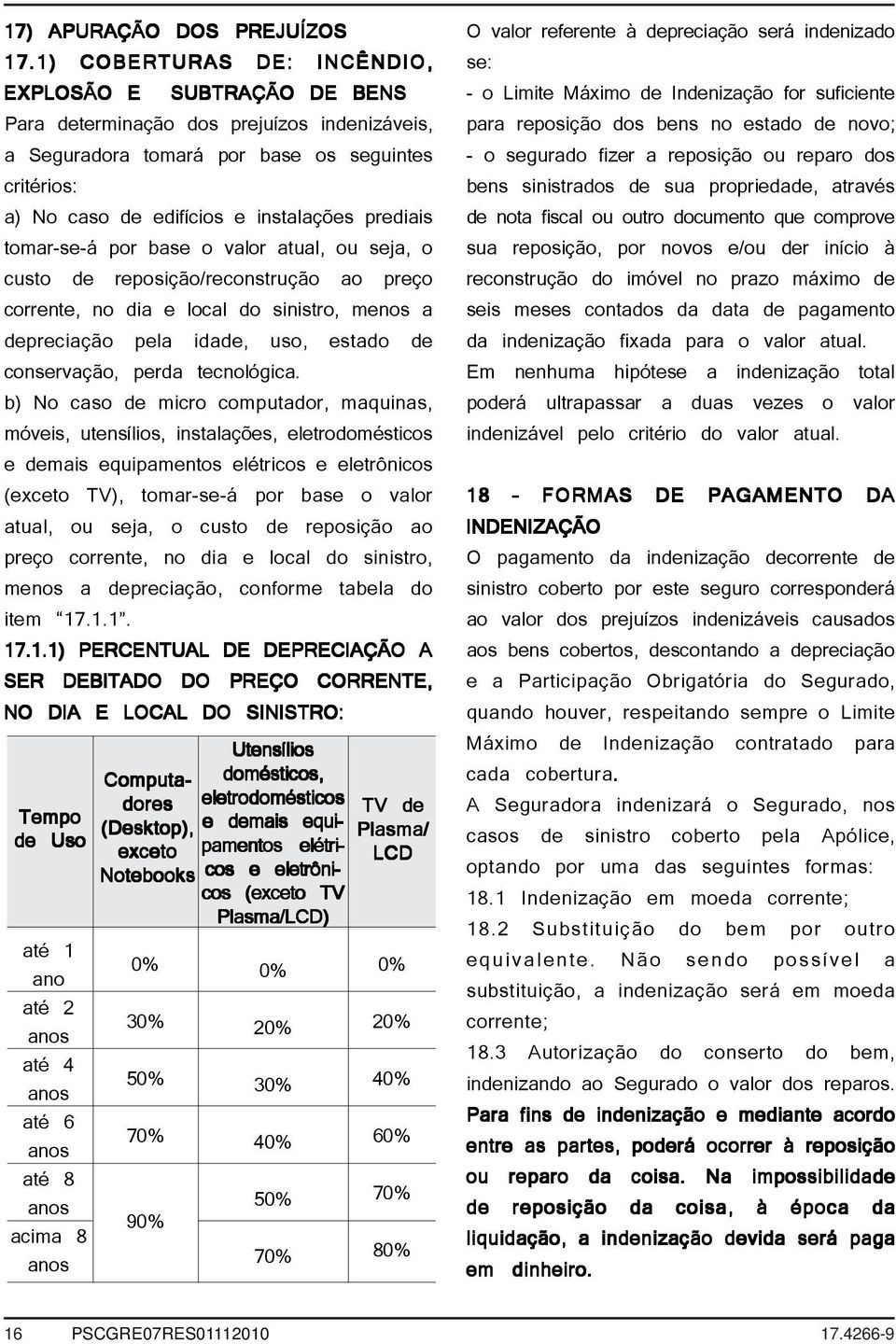 prediais tomar-se-á por base o valor atual, ou seja, o custo de reposição/reconstrução ao preço corrente, no dia e local do sinistro, menos a depreciação pela idade, uso, estado de conservação, perda