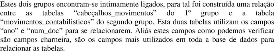 Esta duas tabelas utilizam os campos ano e num_doc para se relacionarem.