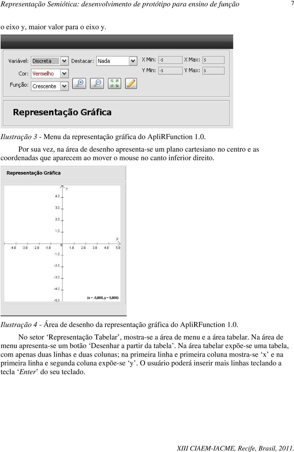 Ilustração 4 - Área de desenho da representação gráfica do ApliRFunction 1.0. No setor Representação Tabelar, mostra-se a área de menu e a área tabelar.