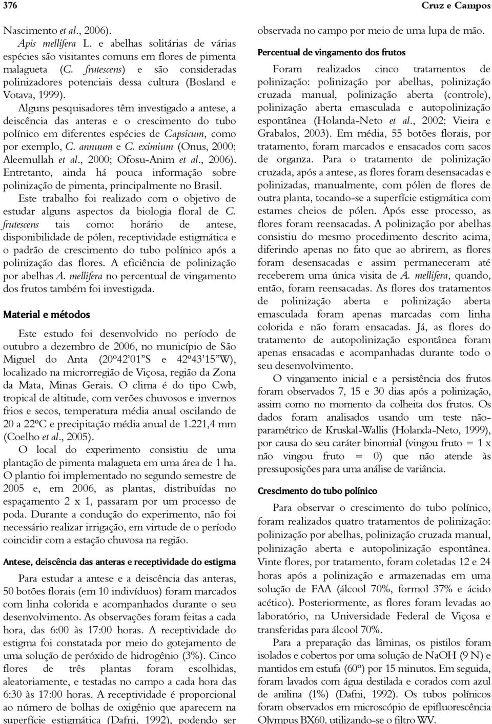 Alguns pesquisadores têm investigado a antese, a deiscência das anteras e o crescimento do tubo polínico em diferentes espécies de Capsicum, como por exemplo, C. annuum e C.