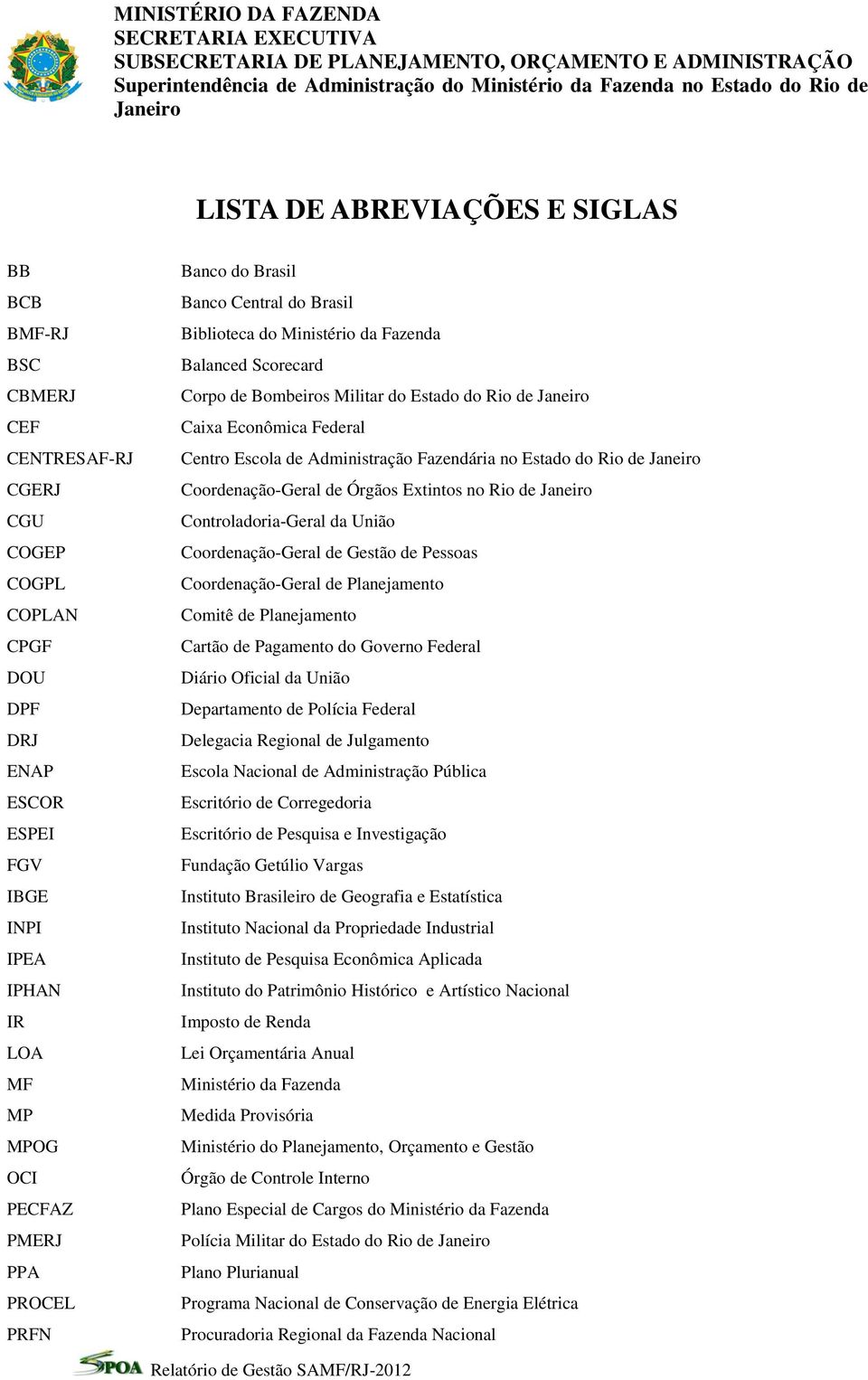 Bombeiros Militar do Estado do Rio de Caixa Econômica Federal Centro Escola de Administração Fazendária no Estado do Rio de Coordenação-Geral de Órgãos Extintos no Rio de Controladoria-Geral da União