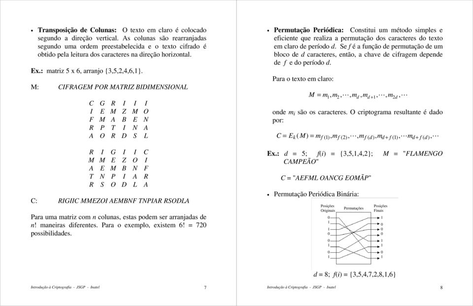 M: CIFRAGEM POR MATRIZ BIDIMENSIONAL C G R I I I I E M Z M O F M A B E N R P T I N A A O R D S L R I G I I C M M E Z O I A E M B N F T N P I A R R S O D L A C: RIGIIC MMEZOI AEMBNF TNPIAR RSODLA Para