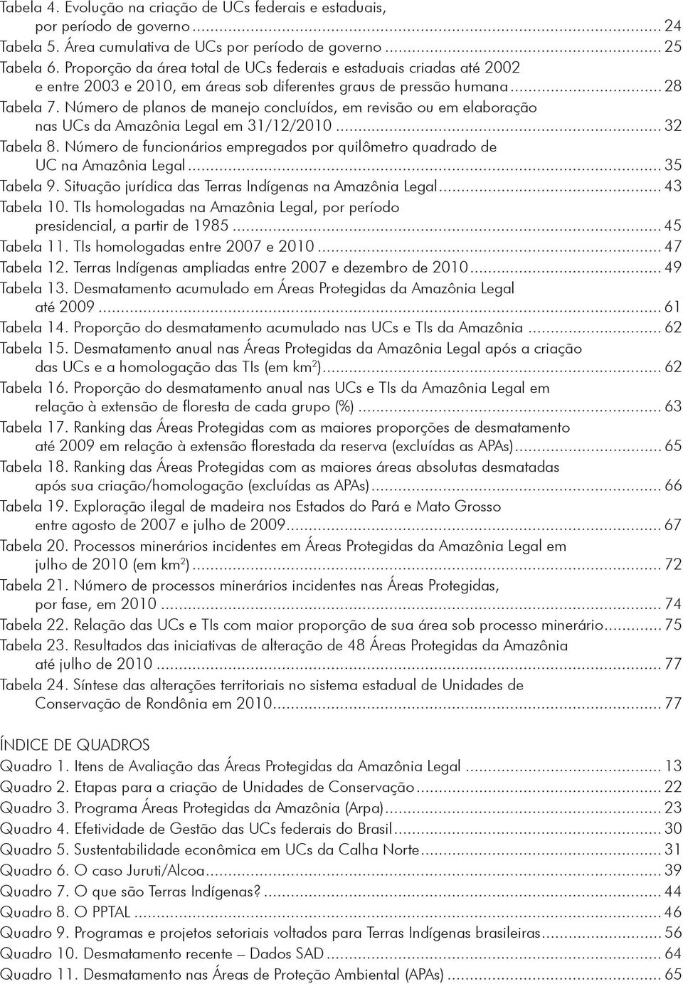 Número de planos de manejo concluídos, em revisão ou em elaboração nas UCs da Amazônia Legal em 31/12/2010... 32 Tabela 8.