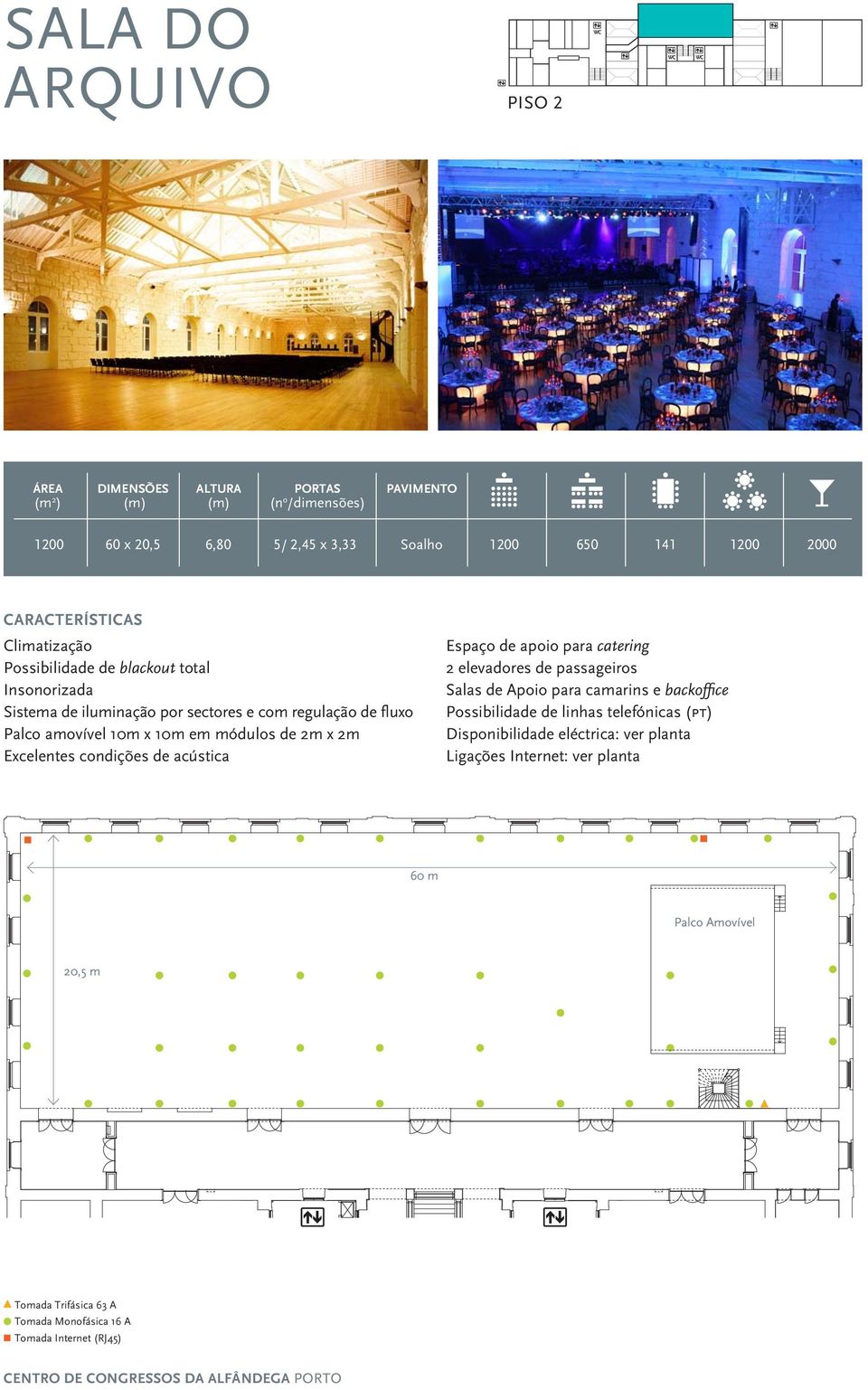 Excelentes condições de acústica Espaço de apoio para catering 2 elevadores de passageiros Salas de Apoio