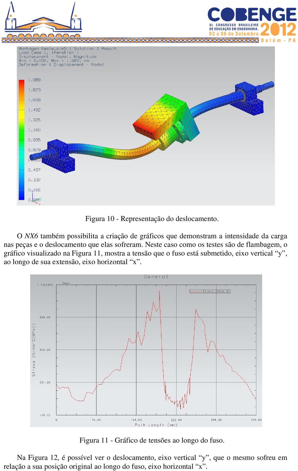 Neste caso como os testes são de flambagem, o gráfico visualizado na Figura 11, mostra a tensão que o fuso está submetido, eixo vertical y,