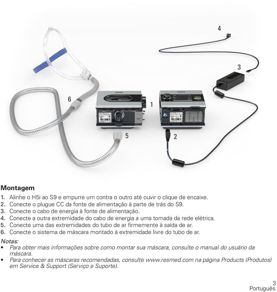 Conecte o sistema de máscara montado à extremidade livre do tubo de ar.