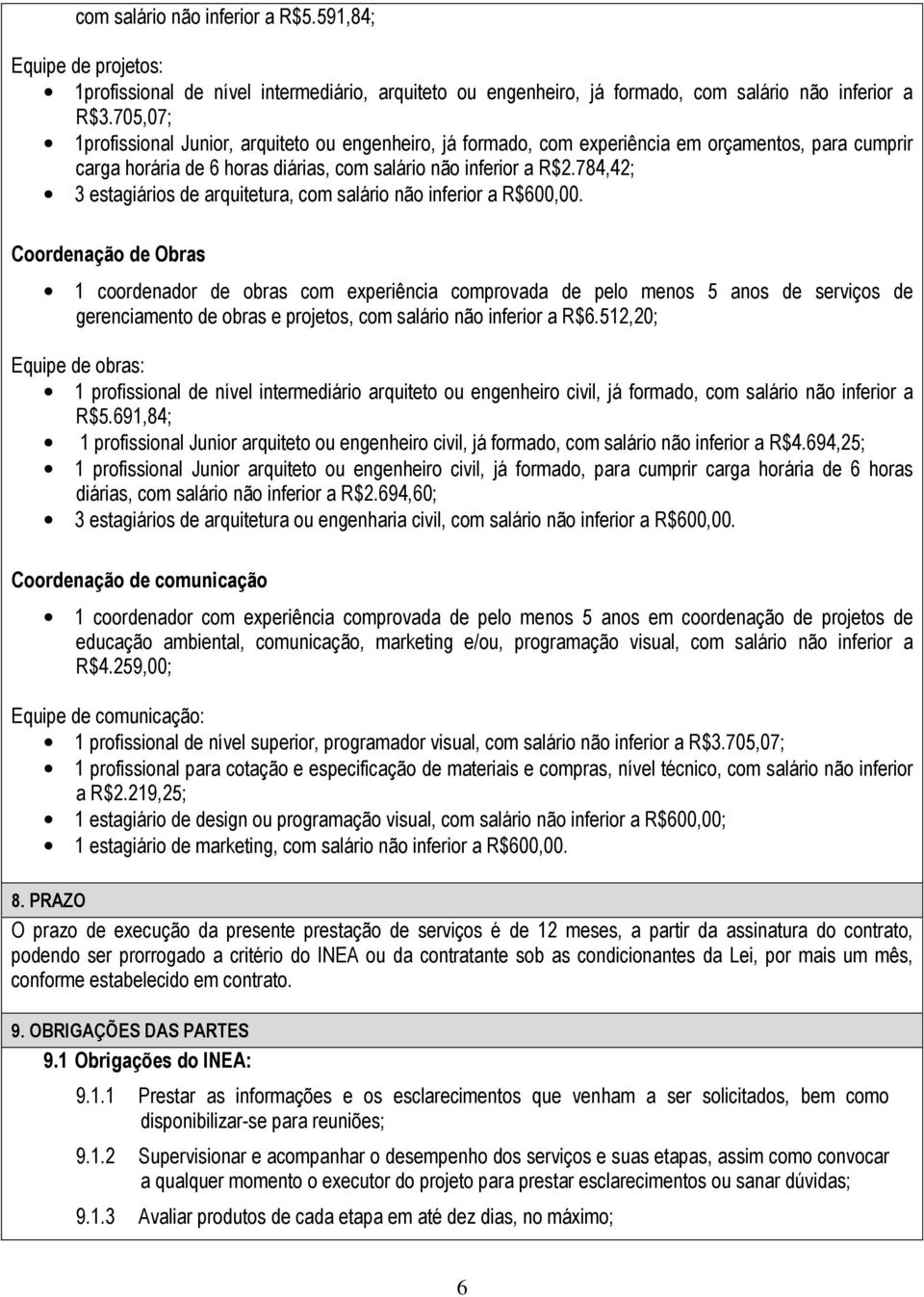 784,42; 3 estagiários de arquitetura, com salário não inferior a R$600,00.