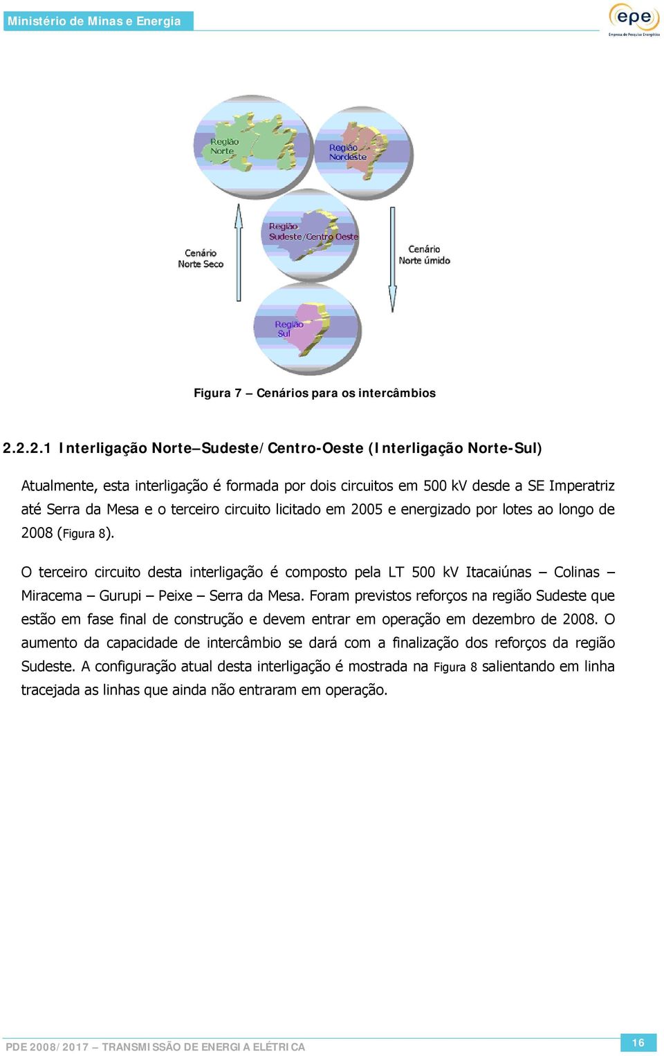 circuito licitado em 2005 e energizado por lotes ao longo de 2008 (Figura 8). O terceiro circuito desta interligação é composto pela LT 500 kv Itacaiúnas Colinas Miracema Gurupi Peixe Serra da Mesa.