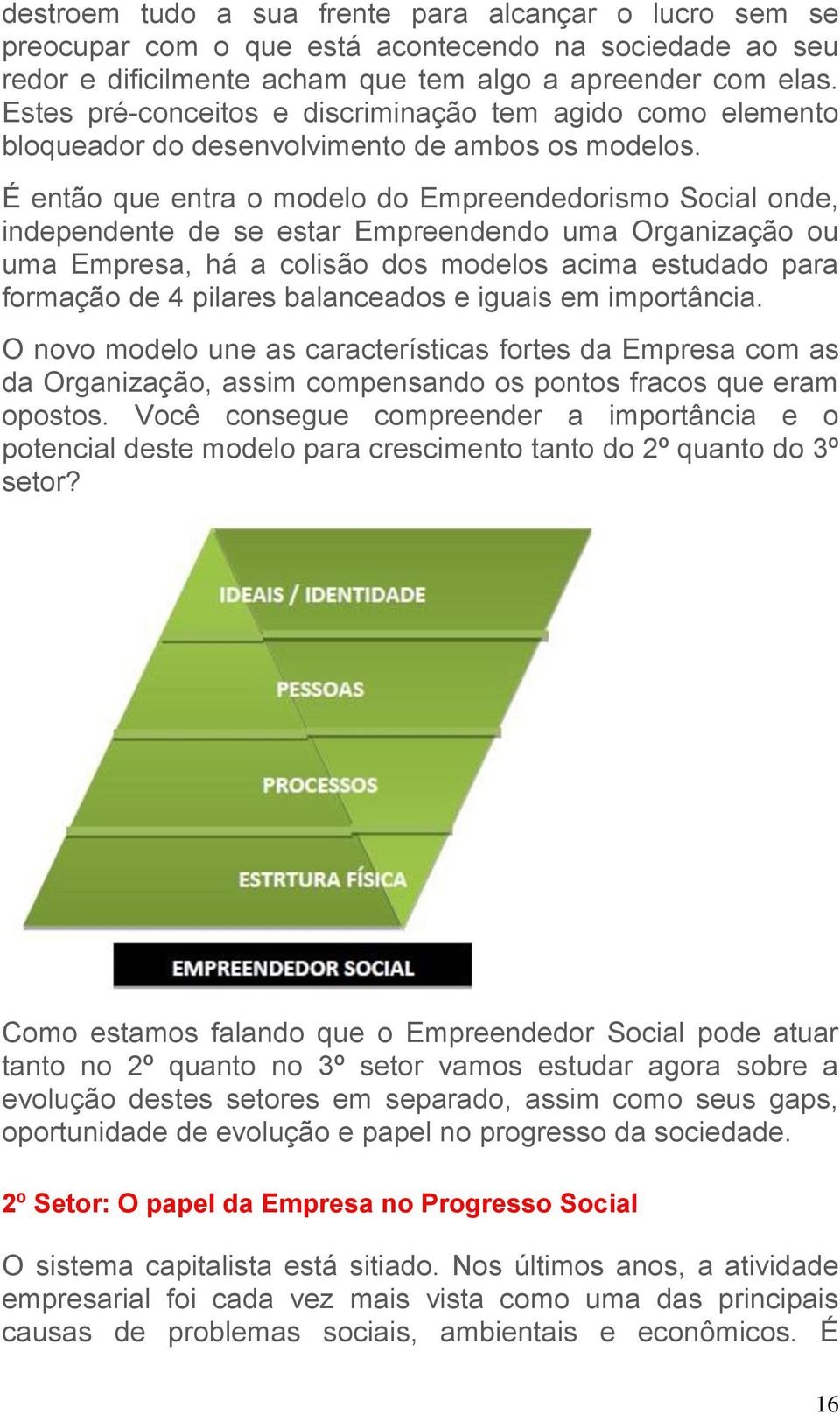 É então que entra o modelo do Empreendedorismo Social onde, independente de se estar Empreendendo uma Organização ou uma Empresa, há a colisão dos modelos acima estudado para formação de 4 pilares