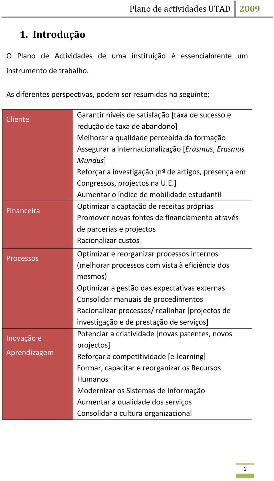 Melhorar a qualidade percebida da formação Assegurar a internacionalização [Er