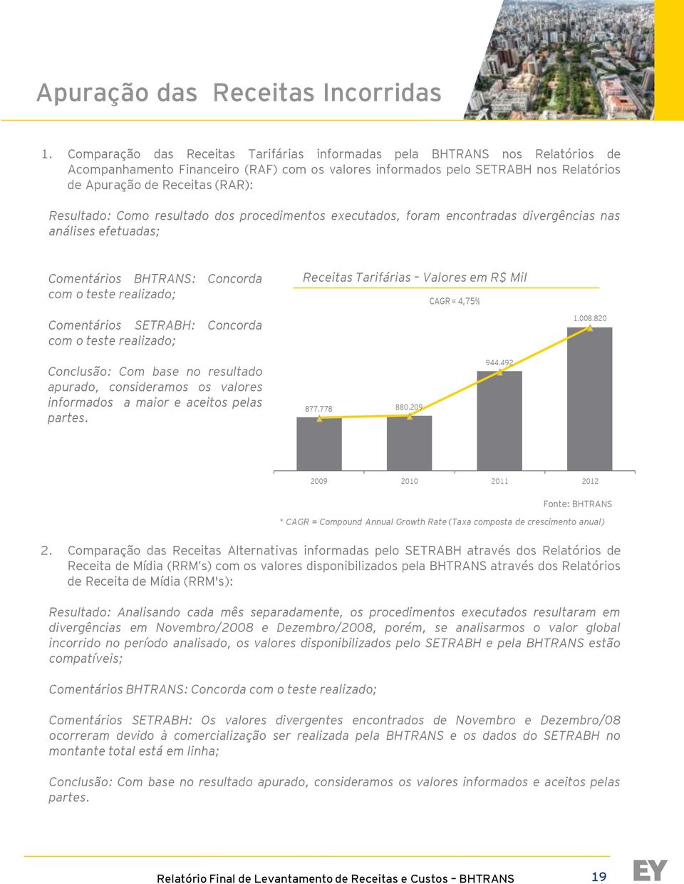 Resultado: Como resultado dos procedimentos executados, foram encontradas divergências nas análises efetuadas; Comentários BHTRANS: Concorda com o teste realizado; Comentários SETRABH: Concorda com o