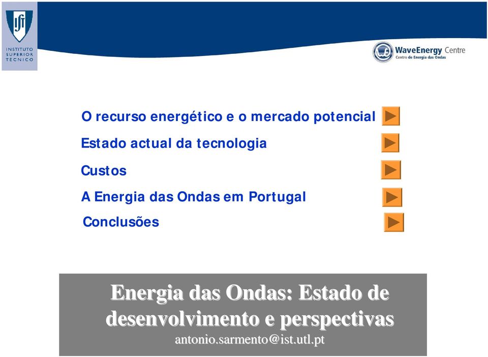 Portugal Conclusões Energia das Ondas: Estado de