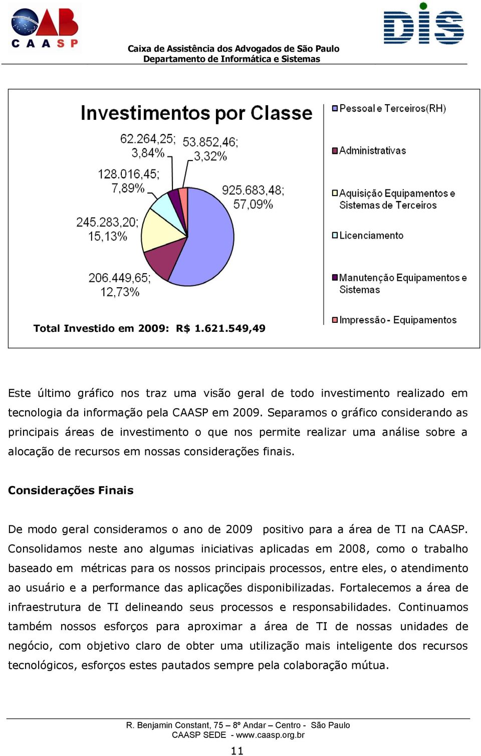 Considerações Finais De modo geral consideramos o ano de 2009 positivo para a área de TI na CAASP.