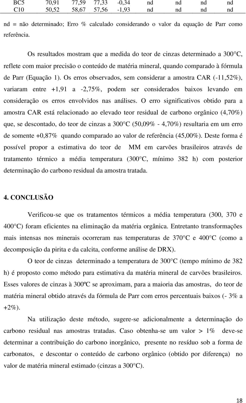 Os erros observados, sem considerar a amostra CAR (-11,52%), variaram entre +1,91 a -2,75%, podem ser considerados baixos levando em consideração os erros envolvidos nas análises.