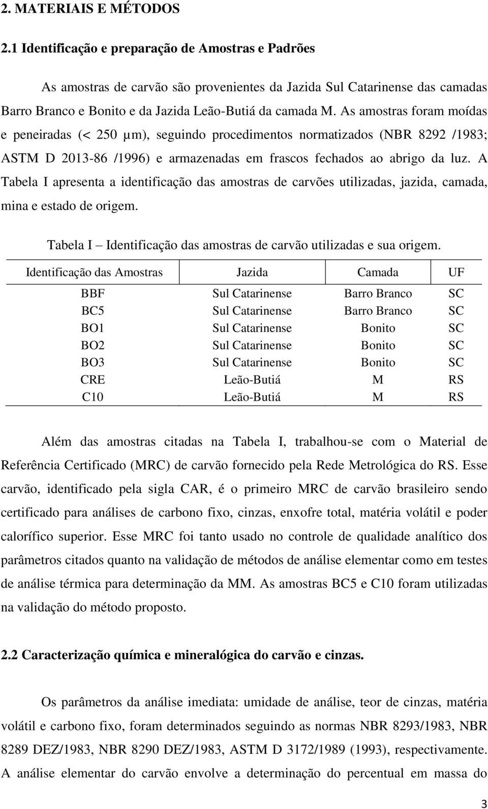 As amostras foram moídas e peneiradas (< 250 µm), seguindo procedimentos normatizados (NBR 8292 /1983; ASTM D 2013-86 /1996) e armazenadas em frascos fechados ao abrigo da luz.