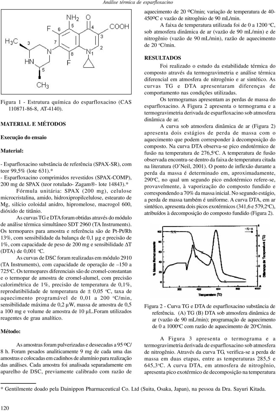 Figura 1 - Estrutura química do esparfloacino (CAS 110871-86-8, AT-4140). MATERIAL E MÉTODOS Eecução do ensaio Material: - Esparfloacino substância de referência (SPAX-SR), com teor 99,5% (lote 631).