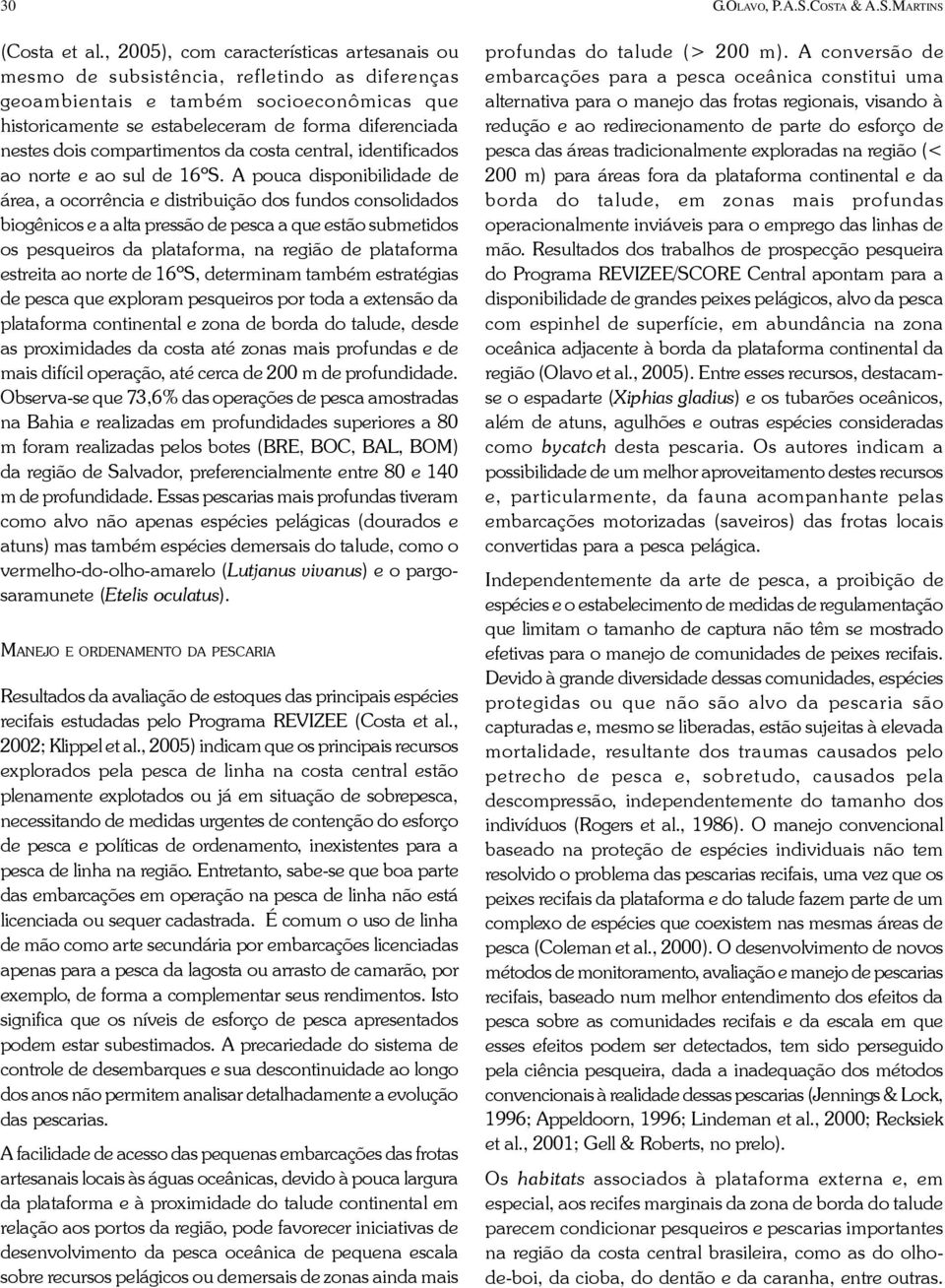 compartimentos da costa central, identificados ao norte e ao sul de 16ºS.