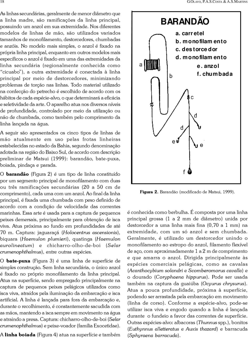 No modelo mais simples, o anzol é fixado na própria linha principal, enquanto em outros modelos mais específicos o anzol é fixado em uma das extremidades da linha secundária (regionalmente conhecida