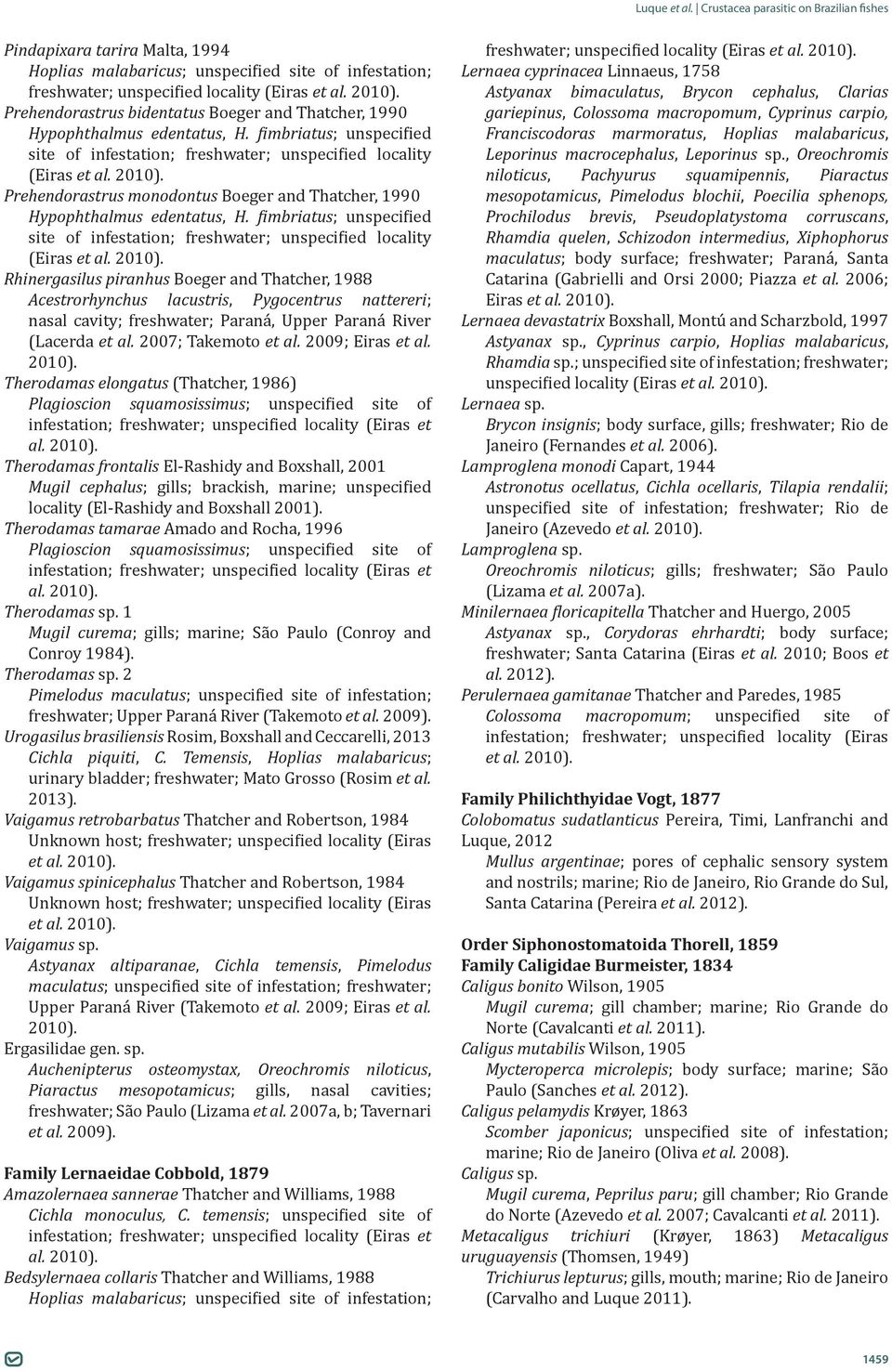 fimbriatus; unspecified site of infestation; freshwater; unspecified locality ( Rhinergasilus piranhus Boeger and Thatcher, 1988 Acestrorhynchus lacustris, Pygocentrus nattereri; nasal cavity;