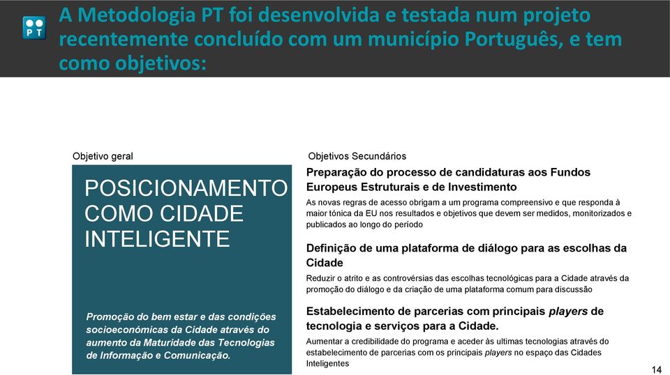 nos resultados e objetivos que devem ser medidos, monitorizados e publicados ao longo do período Definição de uma plataforma de diálogo para as escolhas da Cidade Reduzir o atrito e as controvérsias