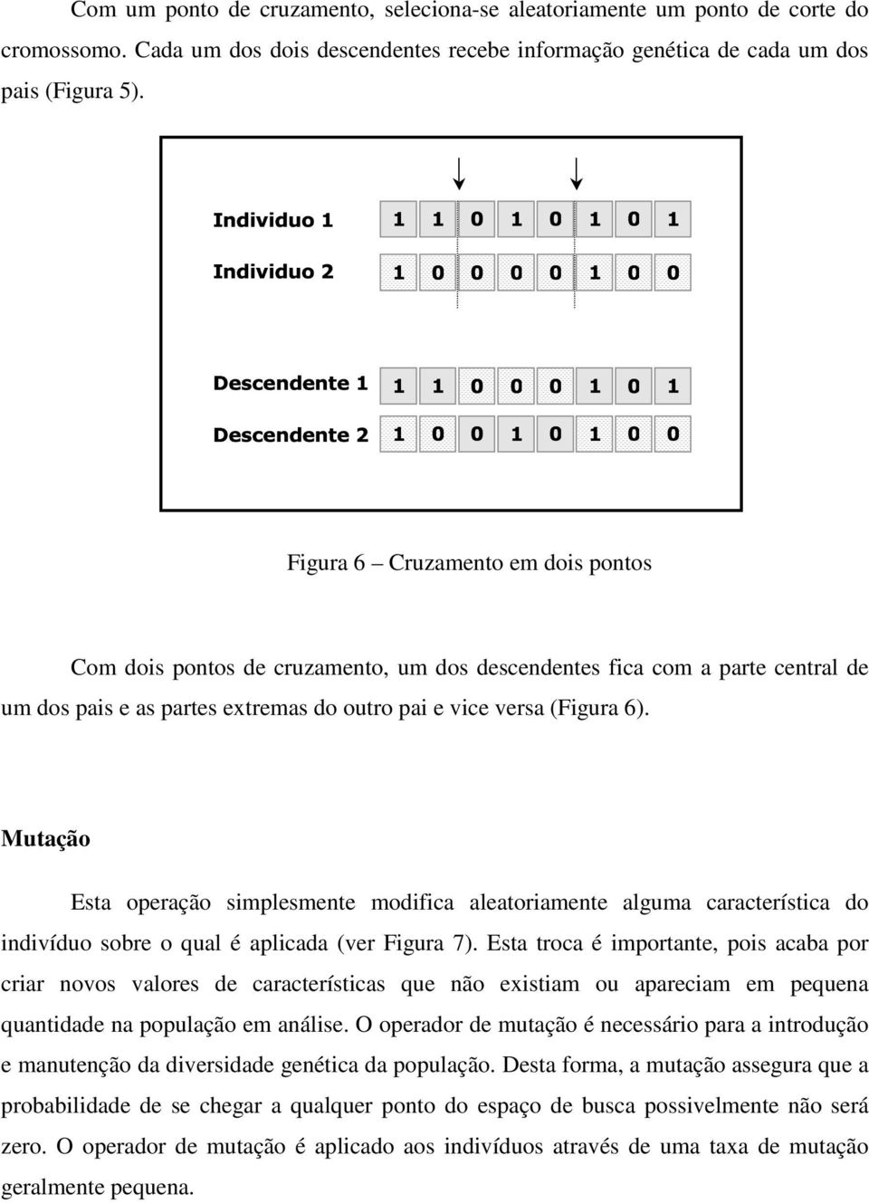 Mutação Esta operação simplesmente modifica aleatoriamente alguma característica do indivíduo sobre o qual é aplicada (ver Figura 7).