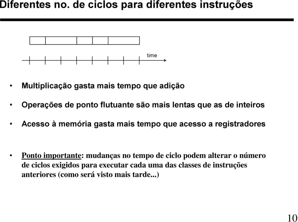 ponto flutuante são mais lentas que as de inteiros Acesso à memória gasta mais tempo que acesso a