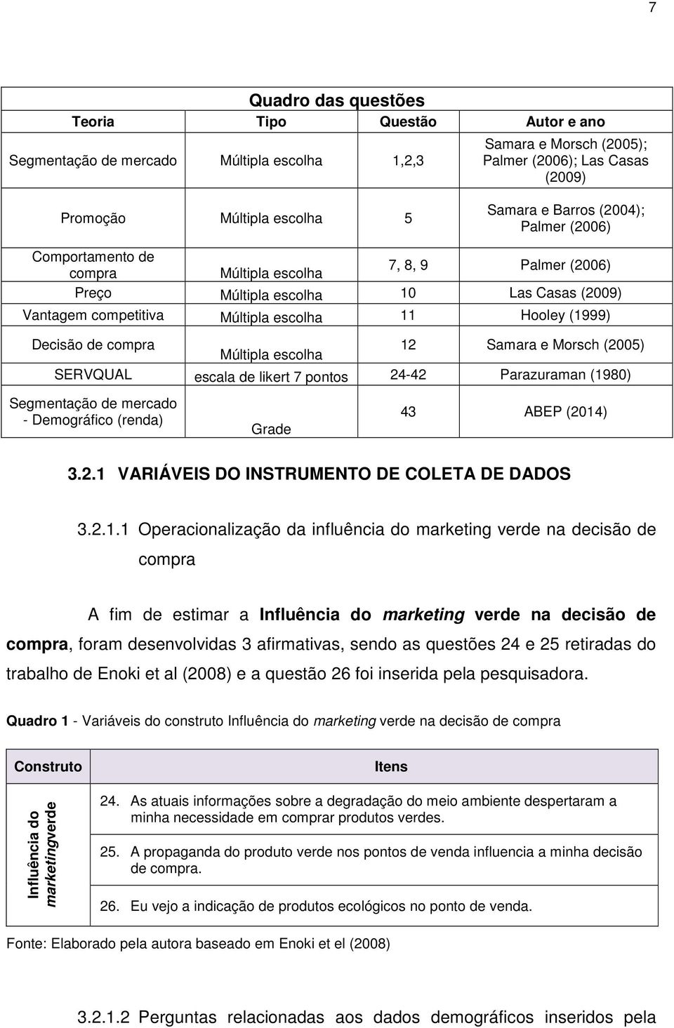 compra Múltipla escolha 12 Samara e Morsch (2005) SERVQUAL escala de likert 7 pontos 24-42 Parazuraman (1980) Segmentação de mercado - Demográfico (renda) Grade 43 ABEP (2014) 3.2.1 VARIÁVEIS DO INSTRUMENTO DE COLETA DE DADOS 3.