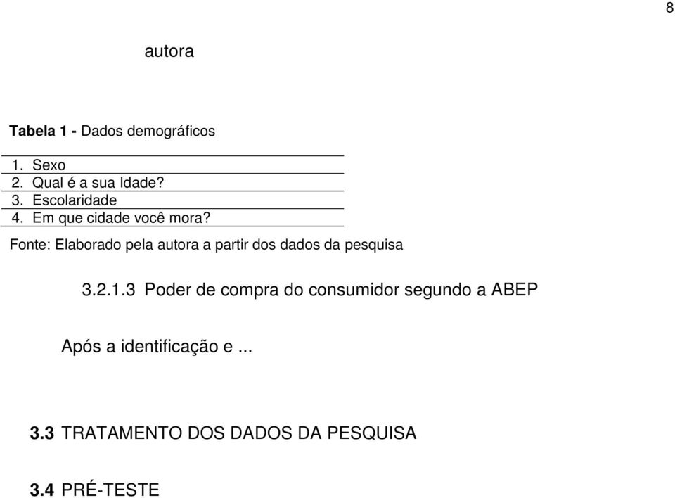 Fonte: Elaborado pela autora a partir dos dados da pesquisa 3.2.1.