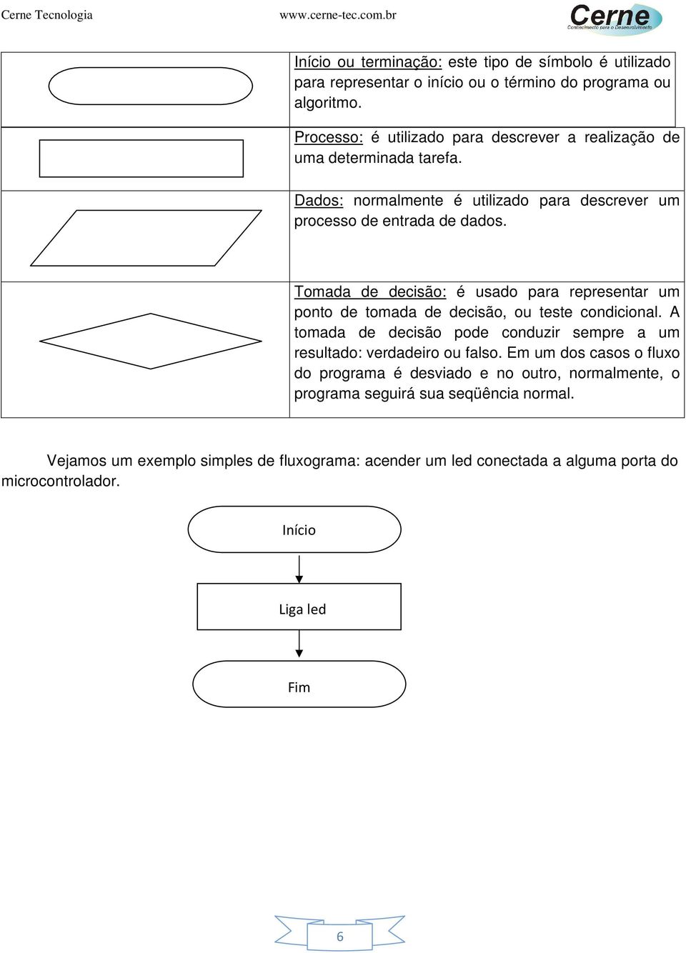 Tomada de decisão: é usado para representar um ponto de tomada de decisão, ou teste condicional. A tomada de decisão pode conduzir sempre a um resultado: verdadeiro ou falso.