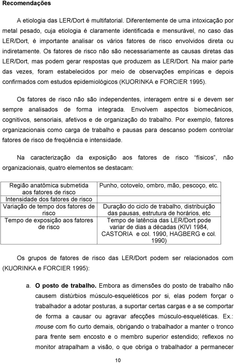 indiretamente. Os fatores de risco não são necessariamente as causas diretas das LER/Dort, mas podem gerar respostas que produzem as LER/Dort.