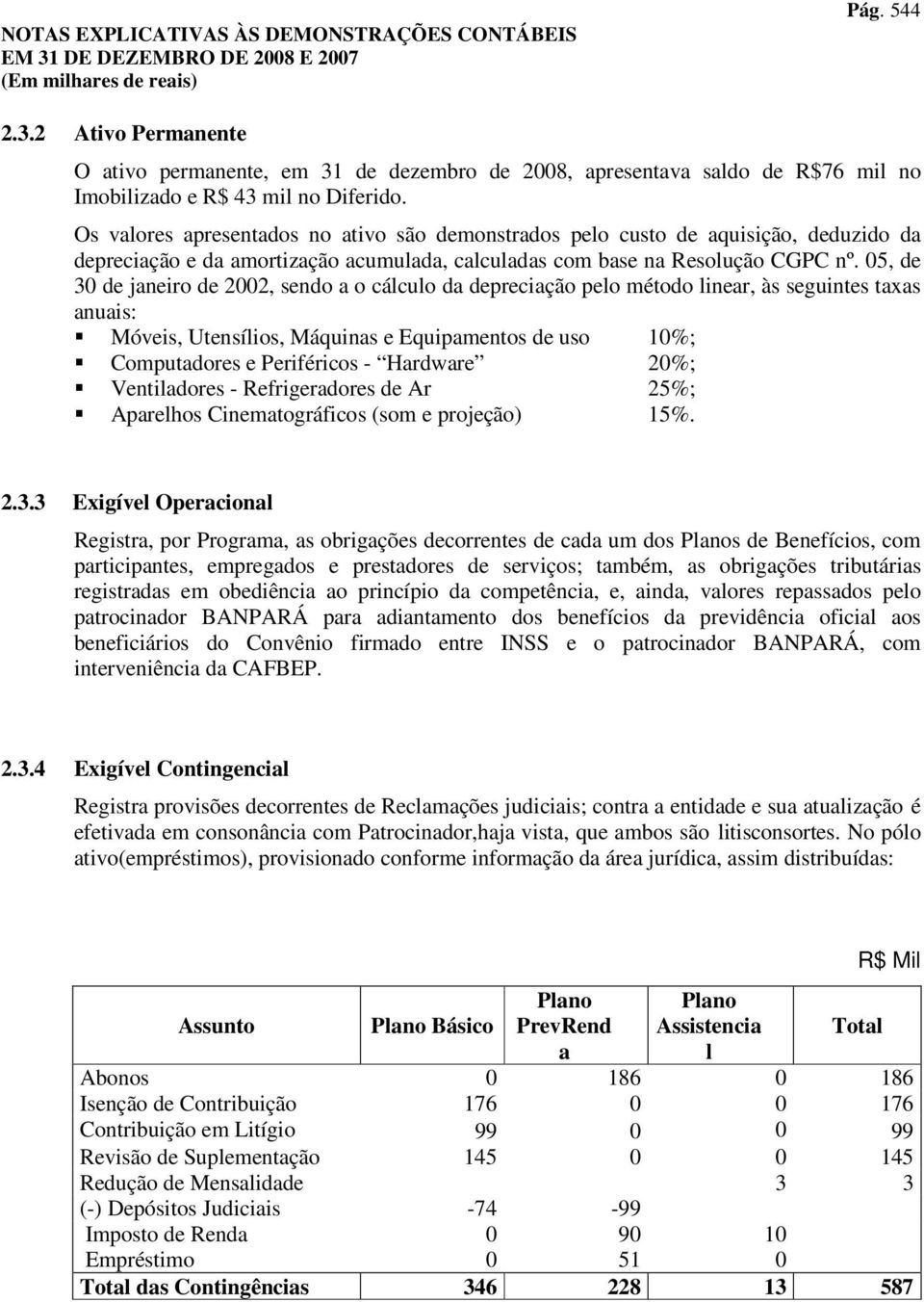 05, de 30 de janeiro de 2002, sendo a o cálculo da depreciação pelo método linear, às seguintes taxas anuais: Móveis, Utensílios, Máquinas e Equipamentos de uso 10%; Computadores e Periféricos -