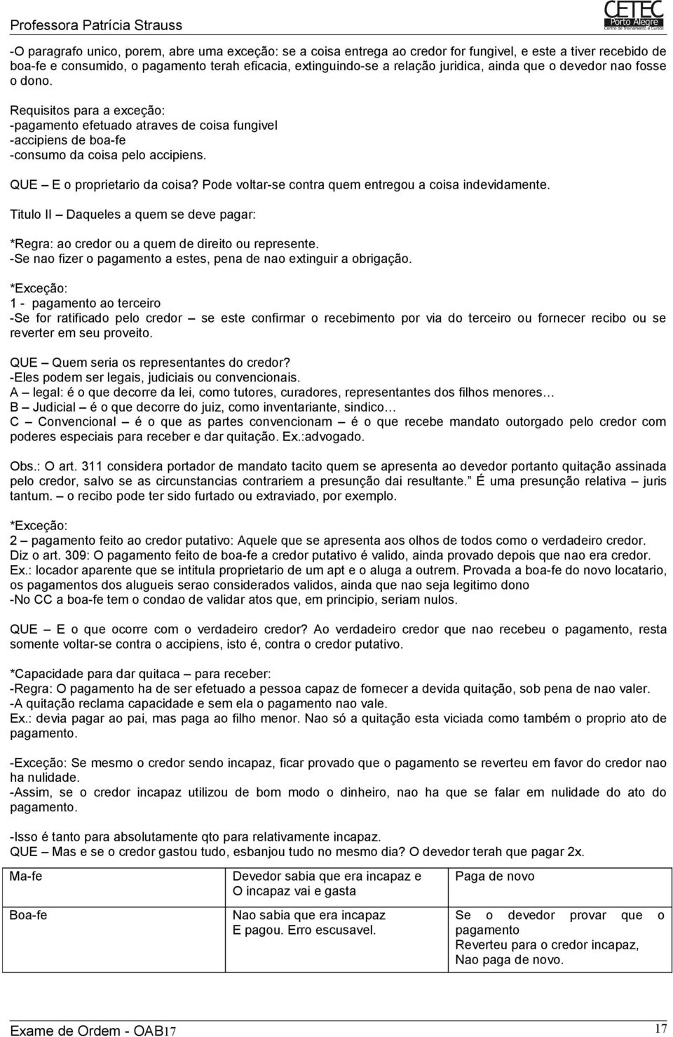 Pode voltar-se contra quem entregou a coisa indevidamente. Titulo II Daqueles a quem se deve pagar: *Regra: ao credor ou a quem de direito ou represente.