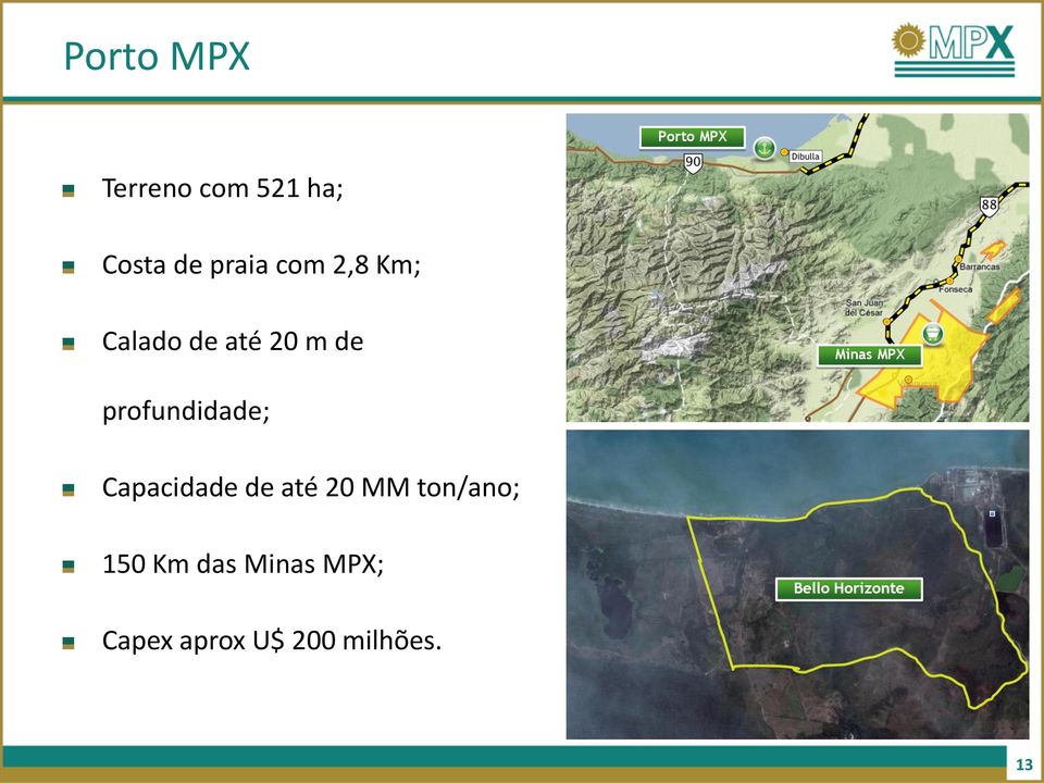 profundidade; Capacidade de até 20 MM ton/ano; 150 Km