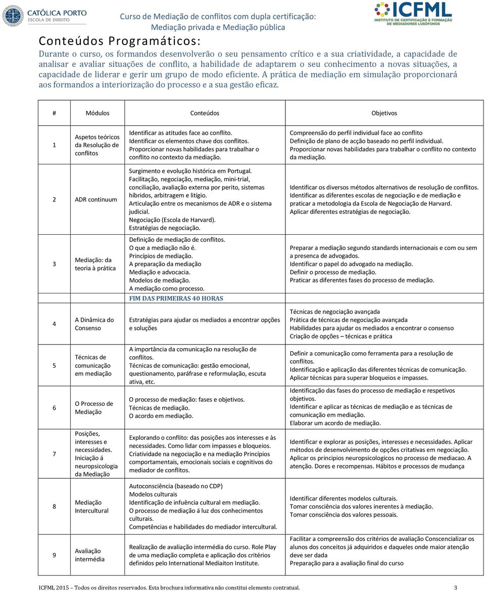 A prática de mediação em simulação proporcionará aos formandos a interiorização do processo e a sua gestão eficaz.