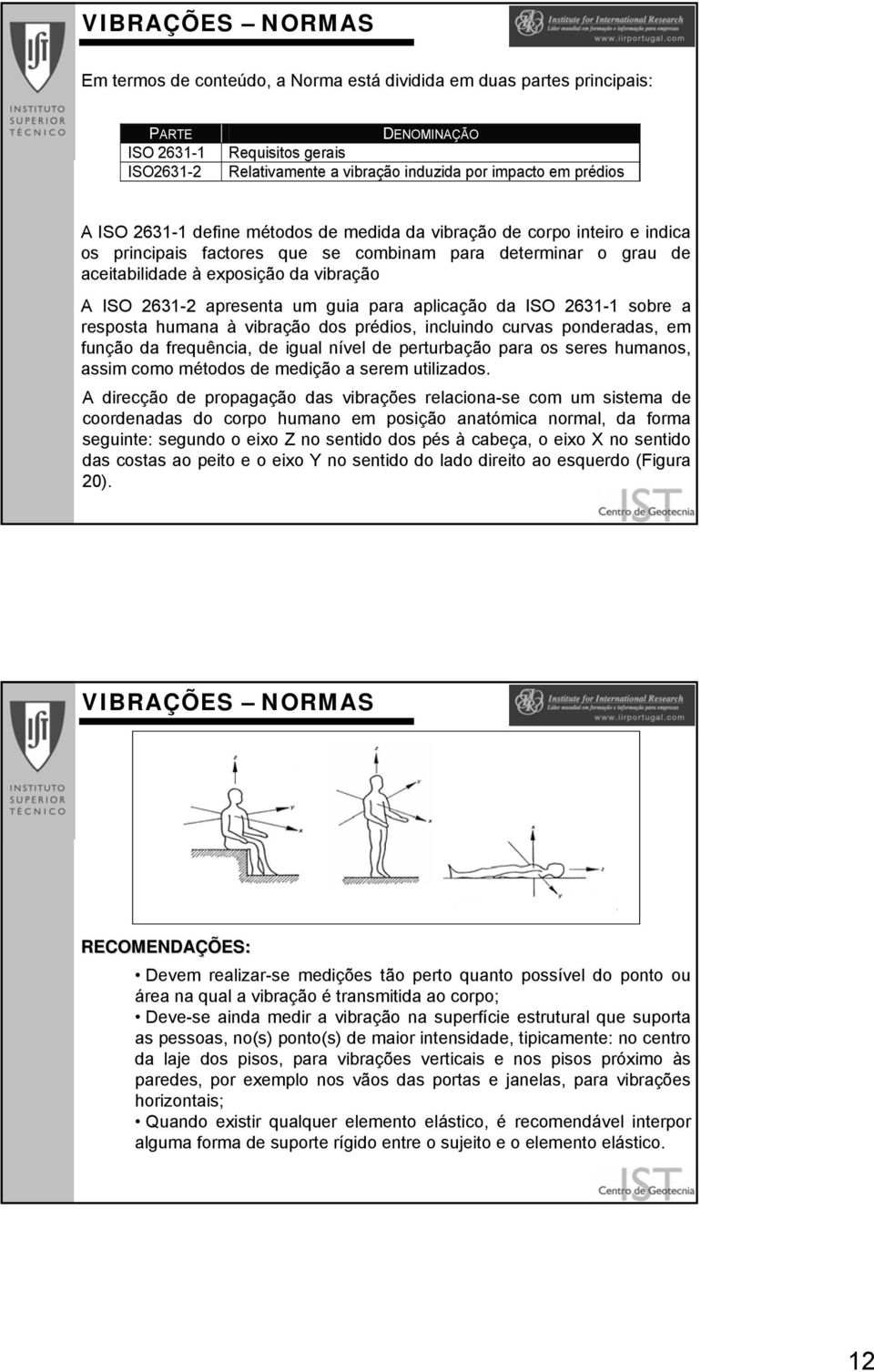 2631-2 apresenta um guia para aplicação da ISO 2631-1 sobre a resposta humana à vibração dos prédios, incluindo curvas ponderadas, em função da frequência, de igual nível de perturbação para os seres