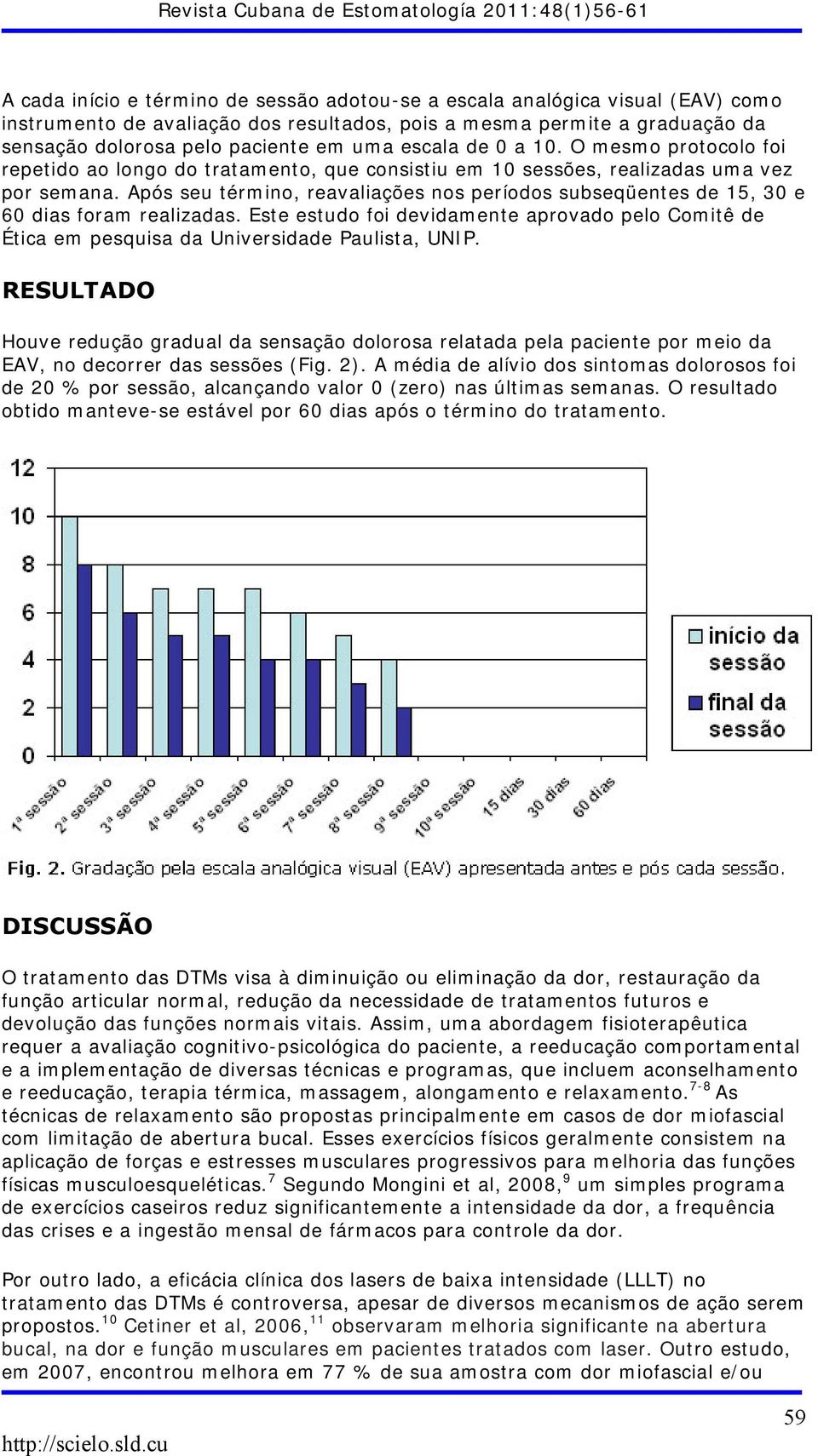 Após seu término, reavaliações nos períodos subseqüentes de 15, 30 e 60 dias foram realizadas. Este estudo foi devidamente aprovado pelo Comitê de Ética em pesquisa da Universidade Paulista, UNIP.