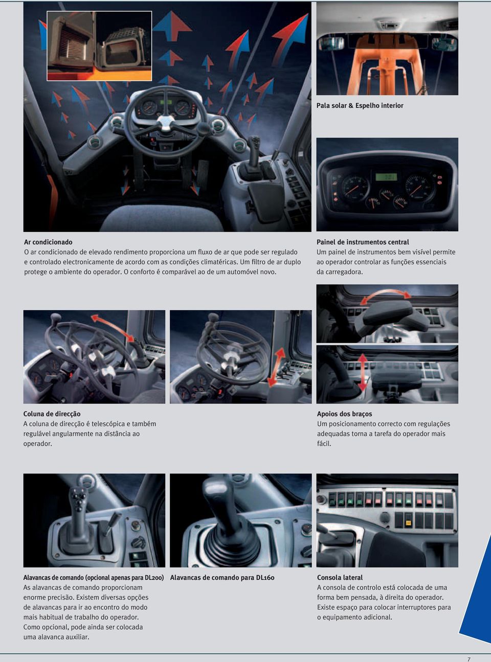 Painel de instrumentos central Um painel de instrumentos bem visível permite ao operador controlar as funções essenciais da carregadora.
