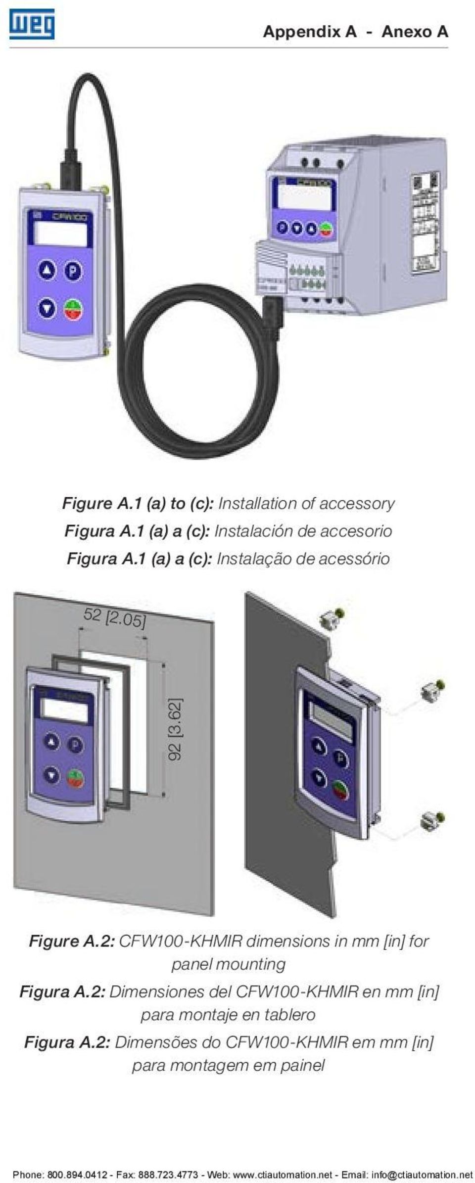 62] Figure A.2: CFW100-KHMIR dimensions in mm [in] for panel mounting Figura A.