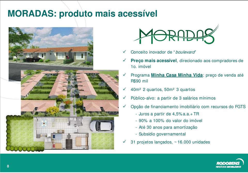 partir de 3 salários mínimos Opção de financiamento imobiliário com recursos do FGTS - Juros a partir de 4,5%a.a.+TR -