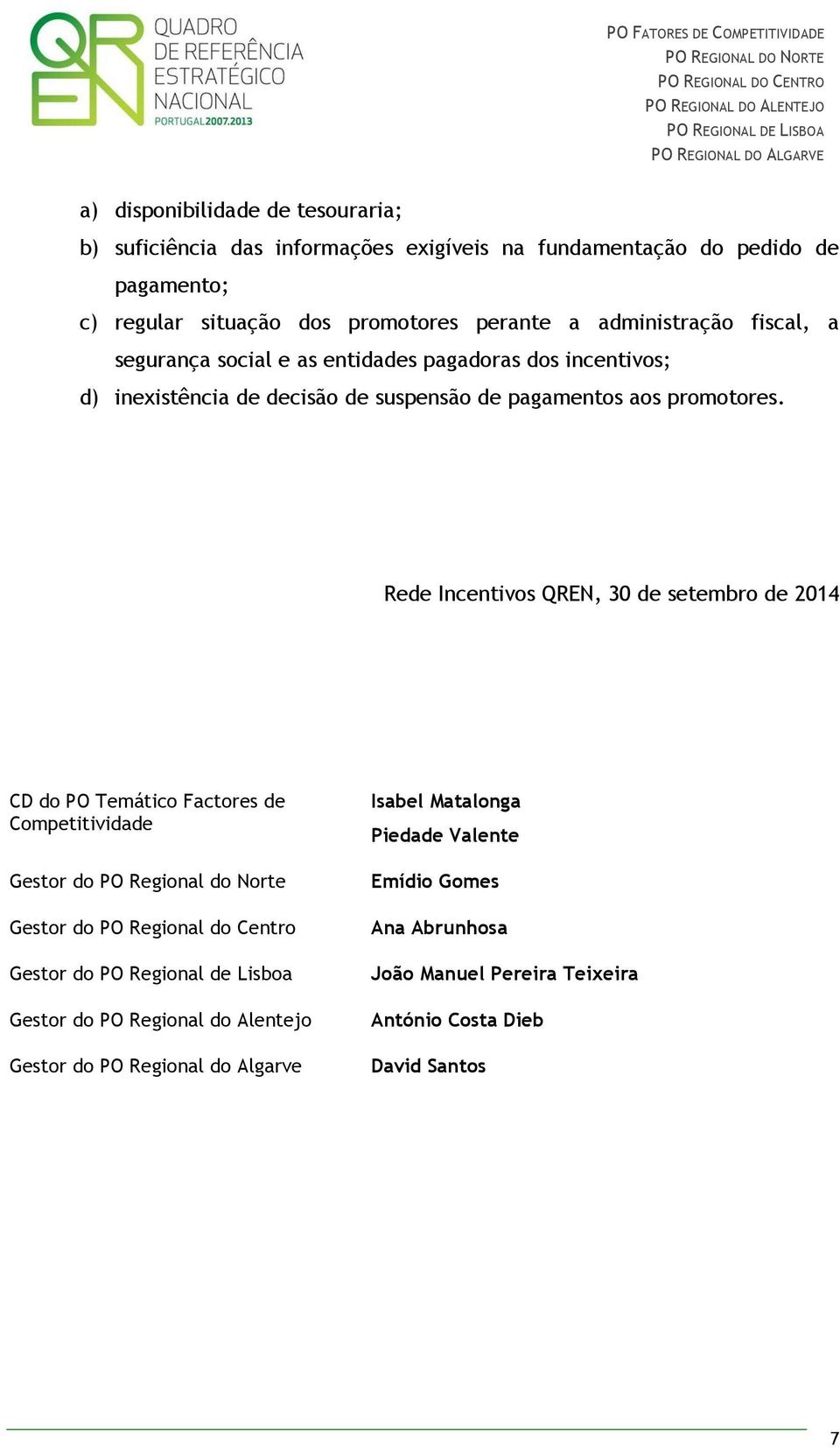 Rede Incentivos QREN, 30 de setembro de 2014 CD do PO Temático Factores de Competitividade Gestor do PO Regional do Norte Gestor do PO Regional do Centro Gestor do PO