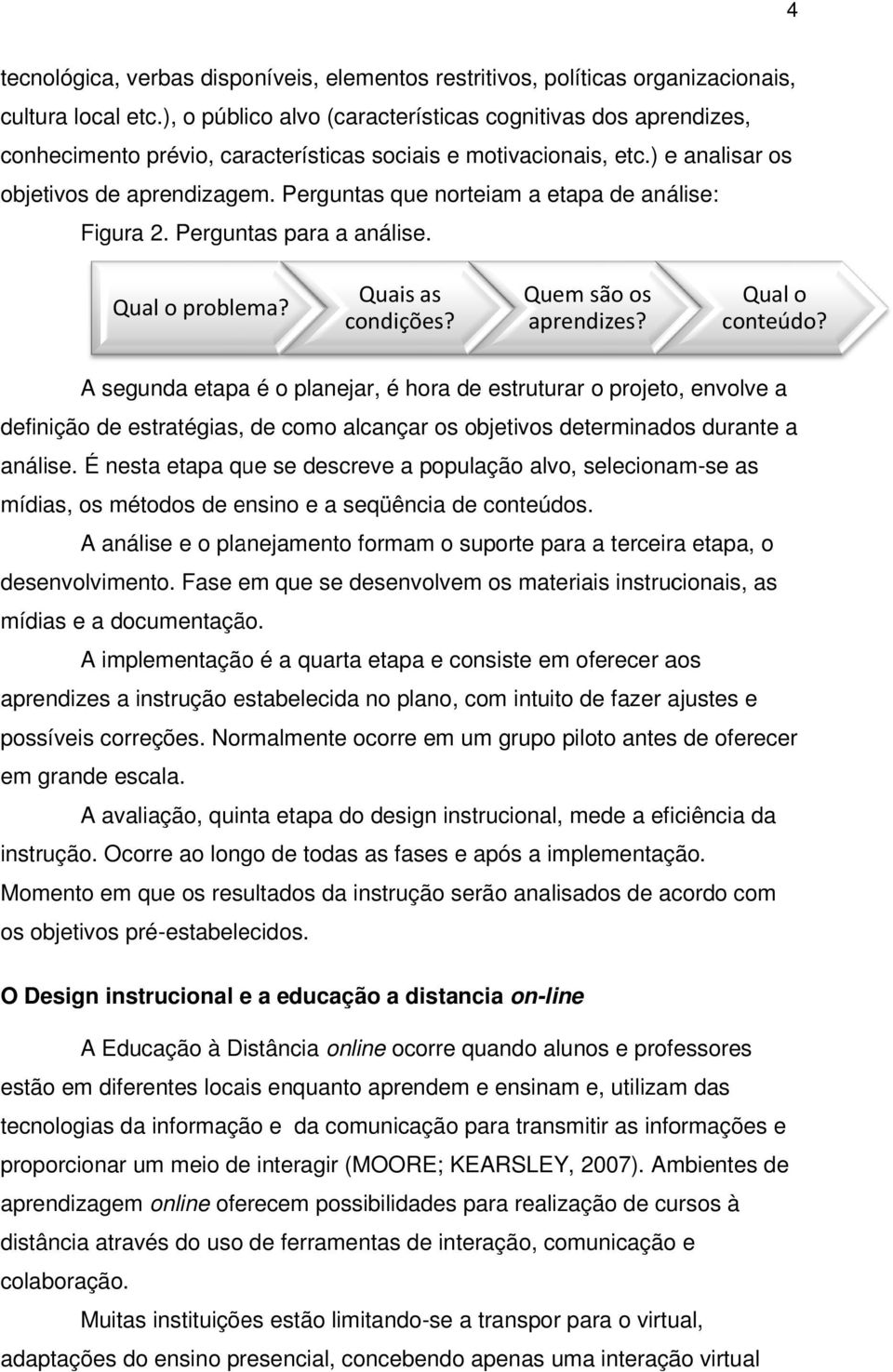 Perguntas que norteiam a etapa de análise: Figura 2. Perguntas para a análise. Qual o problema? Quais as condições? Quem são os aprendizes? Qual o conteúdo?