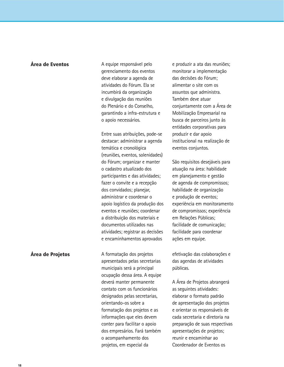 Entre suas atribuições, pode-se destacar: administrar a agenda temática e cronológica (reuniões, eventos, solenidades) do Fórum; organizar e manter o cadastro atualizado dos participantes e das