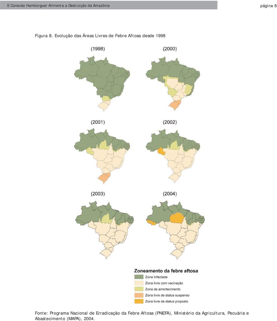 Evolução das Áreas Livres de Febre Aftosa desde 1998 Fonte: