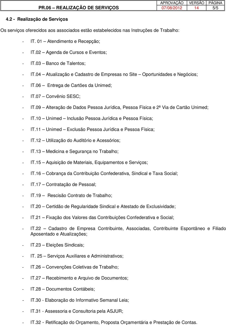 09 Alteração de Dados Pessoa Jurídica, Pessoa Física e 2ª Via de Cartão Unimed; - IT.10 Unimed Inclusão Pessoa Jurídica e Pessoa Física; - IT.11 Unimed Exclusão Pessoa Jurídica e Pessoa Física; - IT.